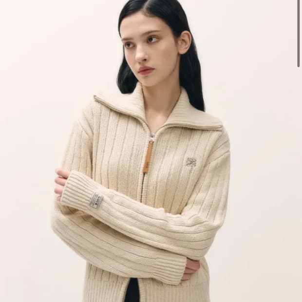 세터 파로 부클 니트 집업 가디건 - 크림 아이보리