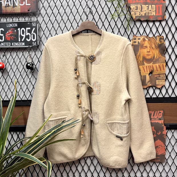 USA VINTAGE 울 가디건 전면 투포켓 포인트 아이보리