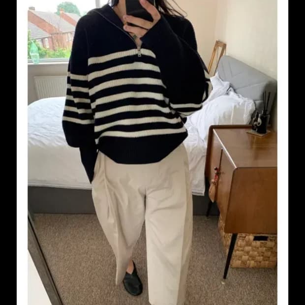 cos 코스 니티드 하프집 점퍼 네이비스트라이프