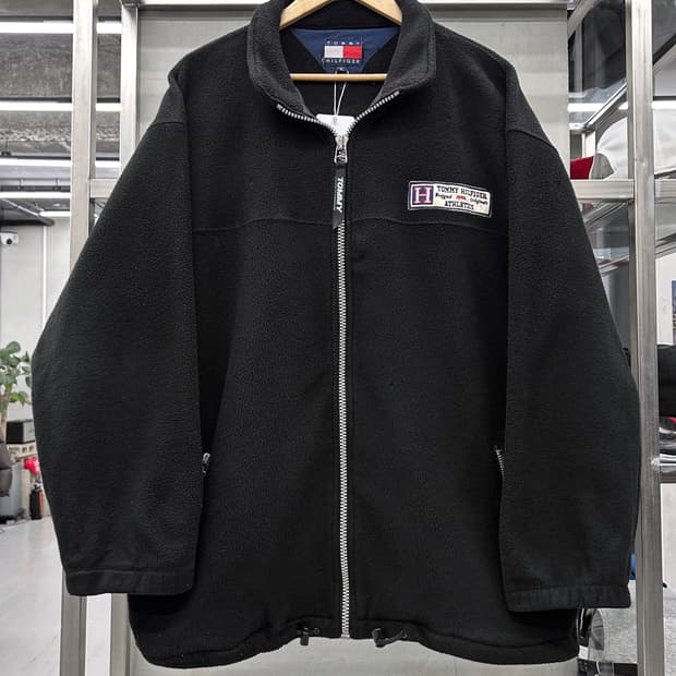 타미힐피거 90s 플래그 로고 플리스 자켓 블랙