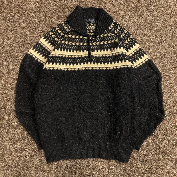 까르뜨블랑슈 울 패턴 카라 니트 스웨터