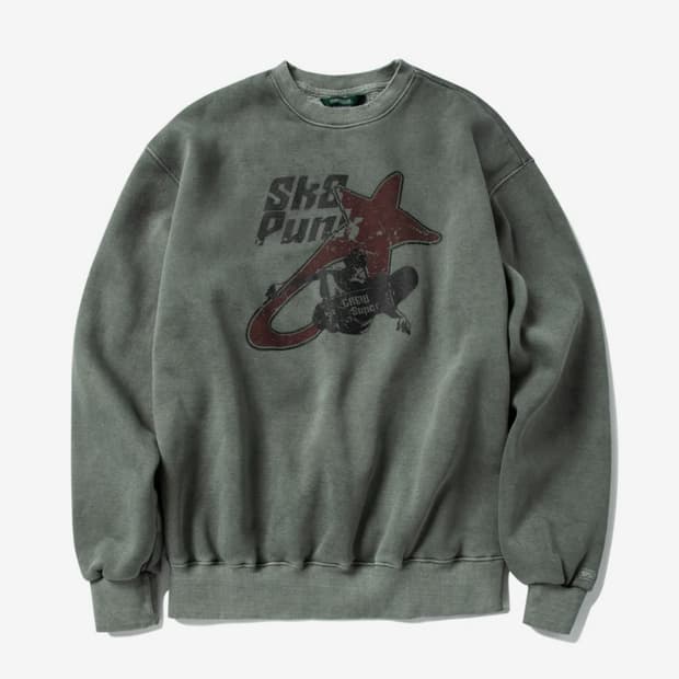스케이트 펑크 피그먼트 스웨트셔츠 - 카키 (슈퍼서브)