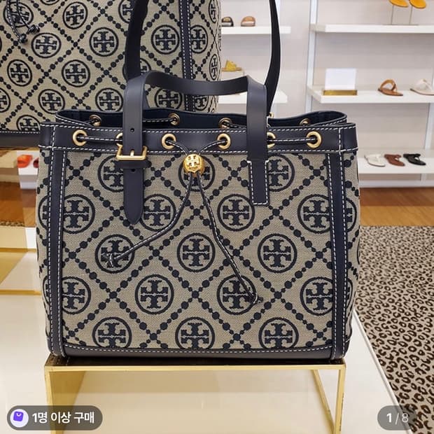 토리버치 T 모노그램 자카드 스몰 토트백 네이비 81803