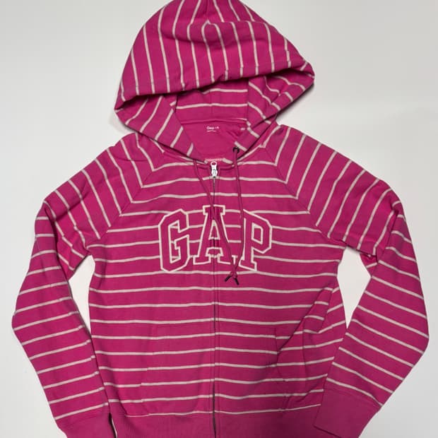 여성 GAP 갭 스트라이프 핑크 기모 후드집업 L