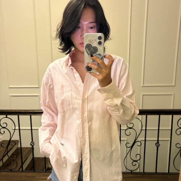 아페쎄x라코스테 핑크 스트라이프 셔츠