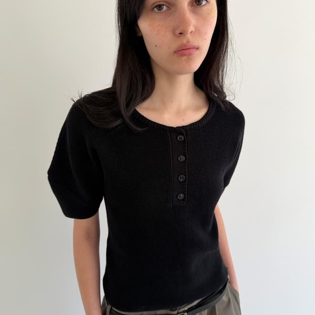 Puff Sleeve Henry Neck Knit Black