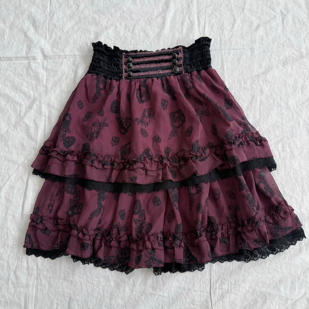 엑시즈팜 버건디 고스로리 미디 스커트