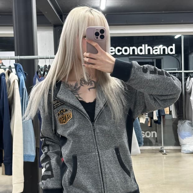 벤슨 자수 와펜 후드 집업