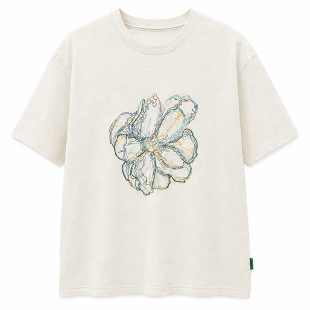 앤더슨벨 아이보리 꽃 자수 반팔 티셔츠 M 