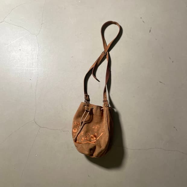 Vintage Suede Drawstring Shoulder Bag