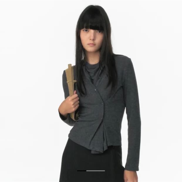 리포스 언발 가디건 티셔츠 차콜