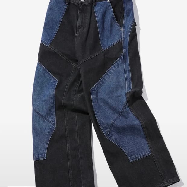 꼼파뇨 믹스드 절개 와이드 데님 팬츠 (인디고블랙)
