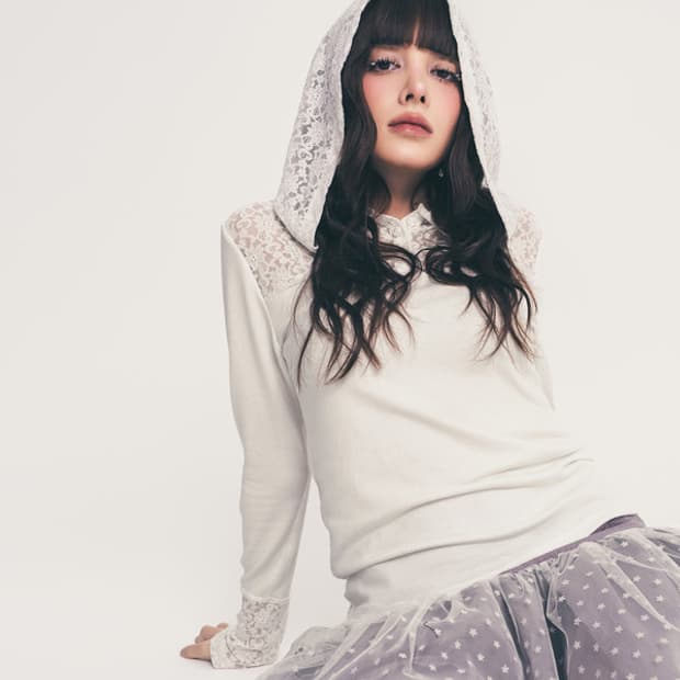 Fazed 페이즈드 레이스 후디 탑 롱 lace hoodie top