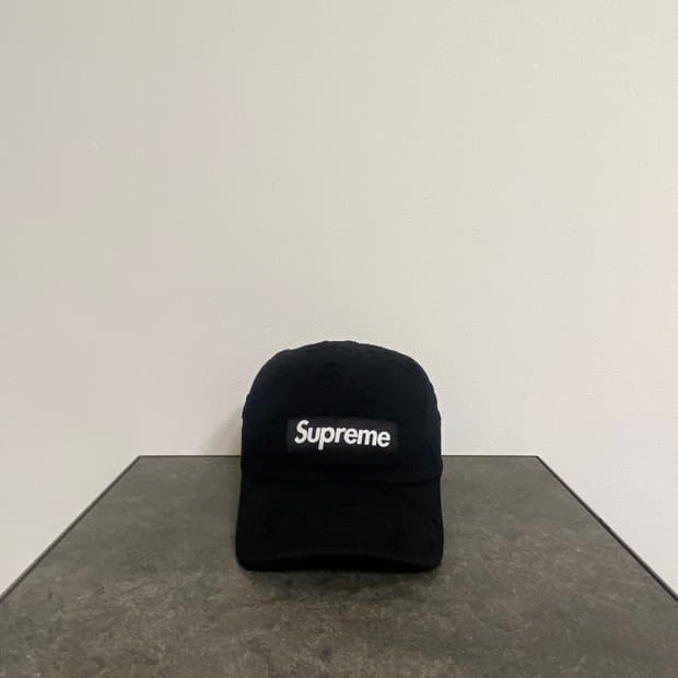 슈프림 박스로고 캠프캡 모자 레이저드 로고 워시드 블랙