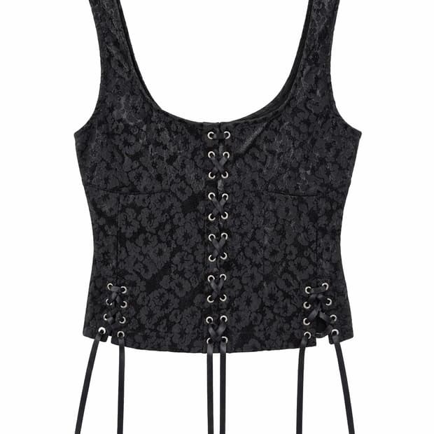 Loulouseoul 블랙 레이스 코르셋 탑