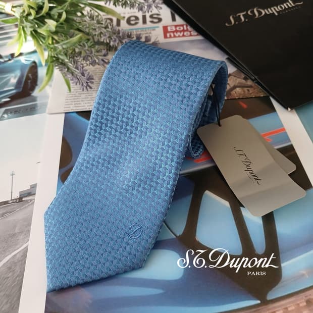 듀퐁 실크 스카이블루 자카드 로고 넥타이 8cm 새상품 A19036
