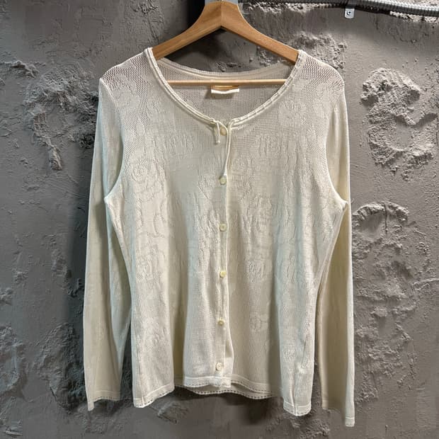 M 가이거 GEIGER 플로럴 자가드 코튼 가디건 아이보리