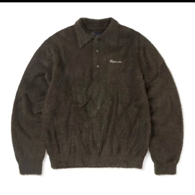 디스이즈네버댓 SCT-Logo Shaggy Knit Polo Brown