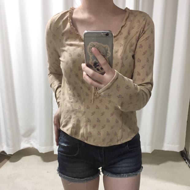 폴로 랄프로렌 플라워 베이지 코르셋 블라우스 티셔츠