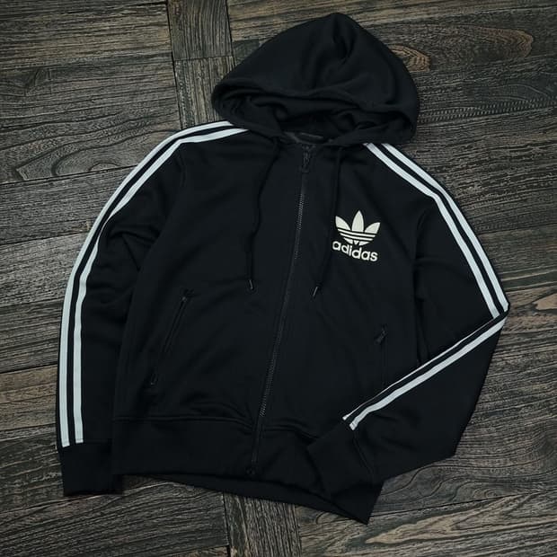 [아디다스] 삼선 루즈핏 후드 집업 블랙 M17376