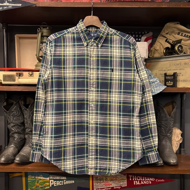 90s 폴로 랄프로렌 클래식핏 윈도우 타탄체크 버튼다운 셔츠 N752