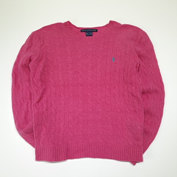 CL492 L 폴로 90s 홍콩판 램스울 케이블 핫핑크 니트 스웨터