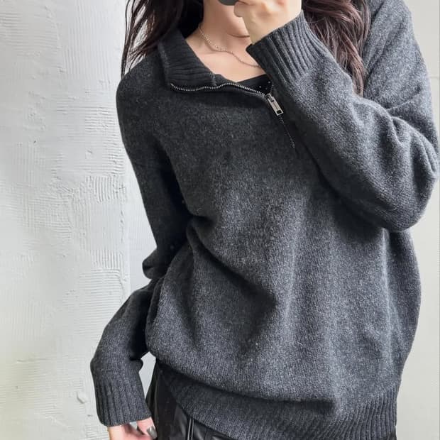 Burberry 버버리 램스울 차콜 하프집업 니트