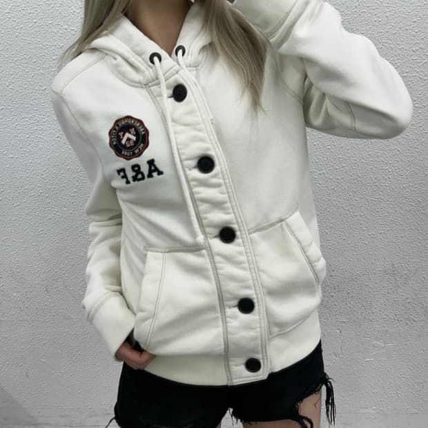 아베크롬비 뉴욕로고 아이보리 버튼 후드자켓 S