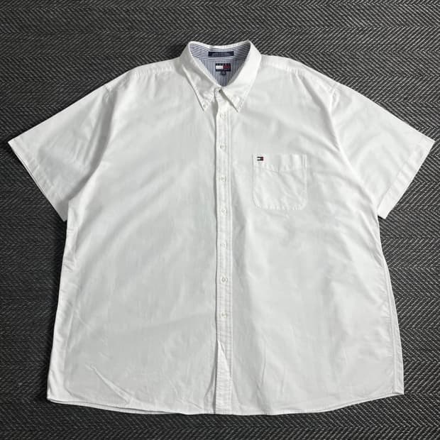 타미힐피거 플래그 로고 옥스포드 박시핏 반팔 셔츠o 4241