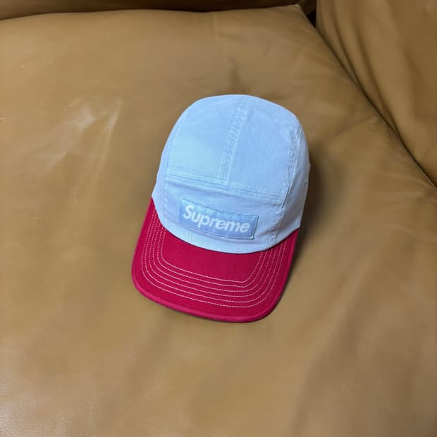 슈프림 캠프캡 모자 박스로고 투톤 라이트 블루 레드