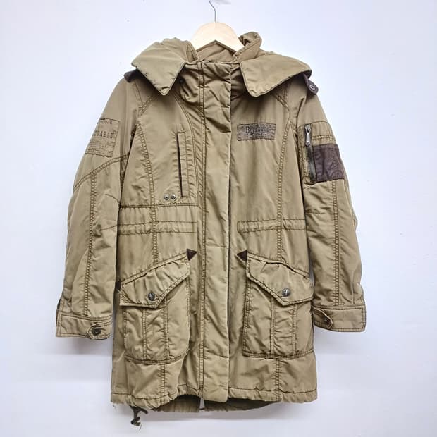 버카루 빈티지 카키 후드 파카 S