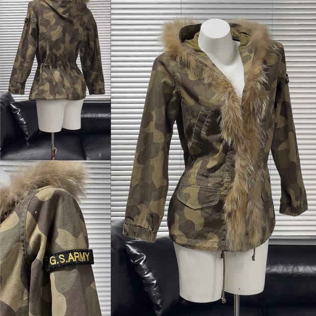 Y2K Faux Fur-Trim Camo Parka