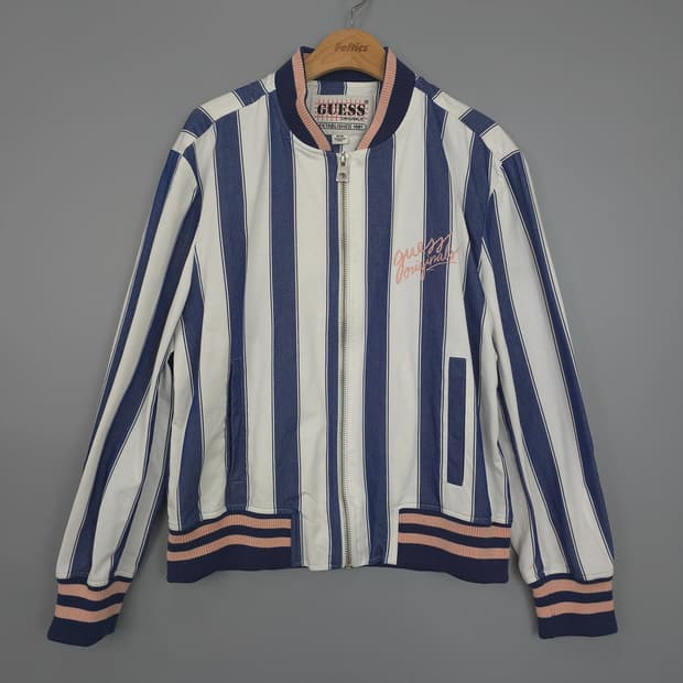 게스 GUESS 오리지널 스트라이프 항공점퍼 블루 M