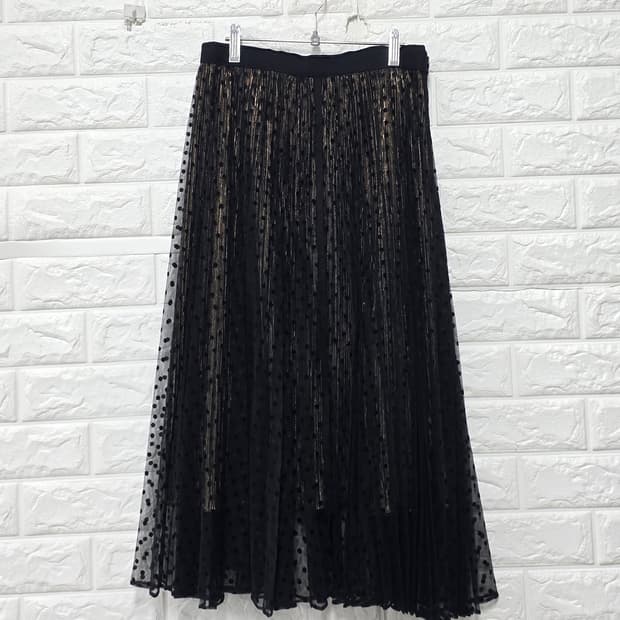 19s 한섬 SJ SJ 도트 플리츠 롱 스커트 27인치