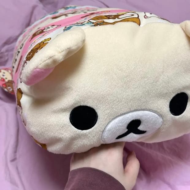 산엑스 대형 코리락쿠마 핑크 쿠션 베개 어묵잉