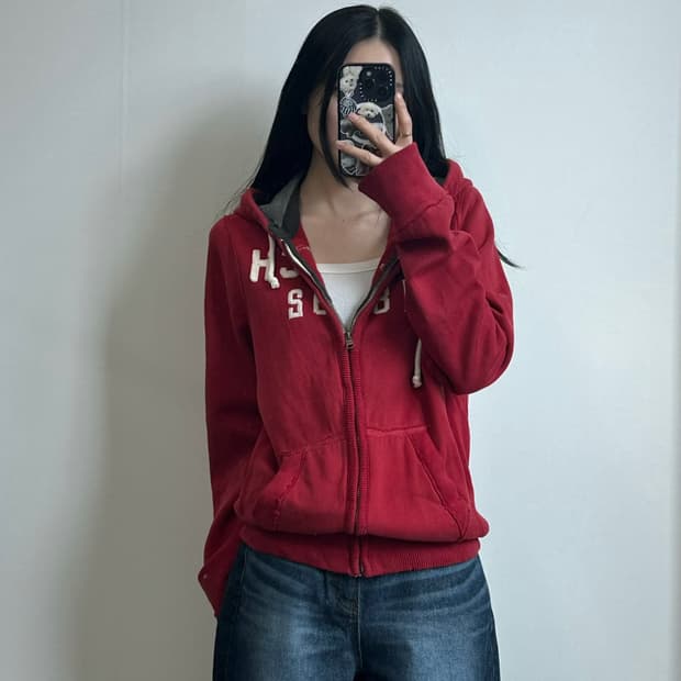 아베크롬비 y2k 와투케 레드 헤비코튼 후드집업