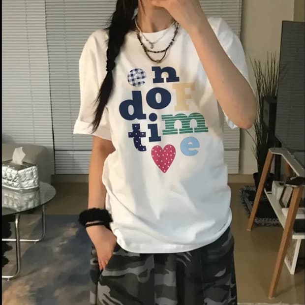 여성 슬림 반팔 레터링 티셔츠 화이트