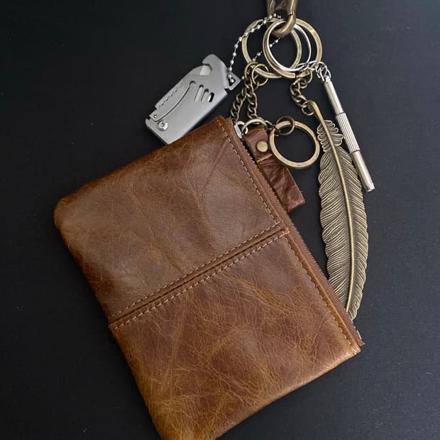 빈티지 레더 파우치 키링