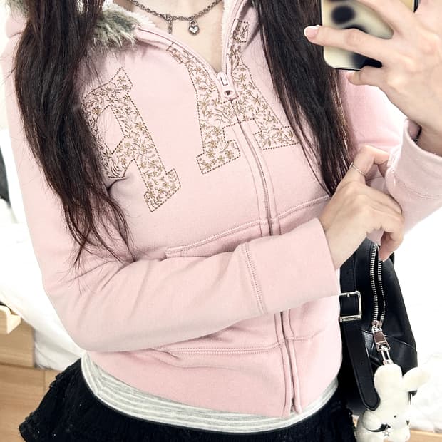 갭 빅로고 뮤트핑크 울프죠 후드집업