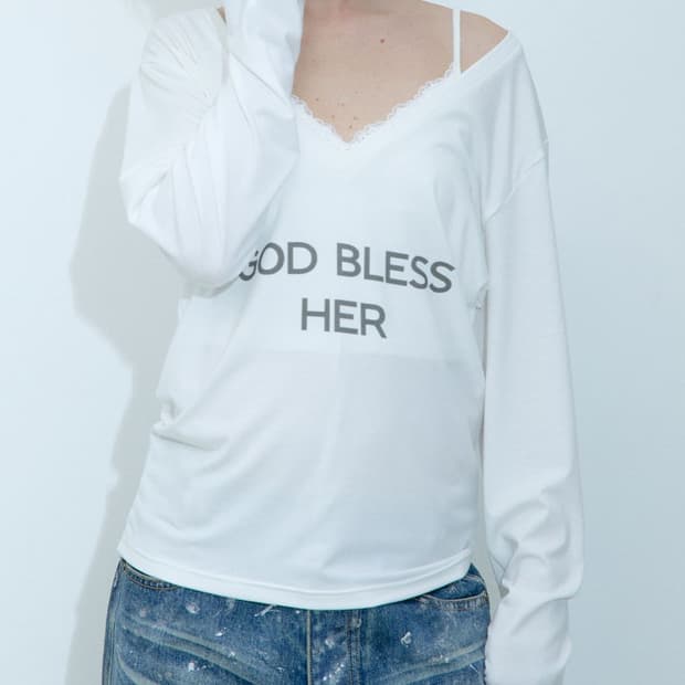 러프넥 bless long 티셔츠 블레스 롱 티셔츠 화이트
