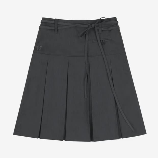 팬시클럽 포멀 버튼 플리츠 미디 스커트 (GRAY)