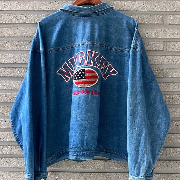 [3XL]Disney USA 디즈니 MICKEY 자수 데님 트러커 자켓
