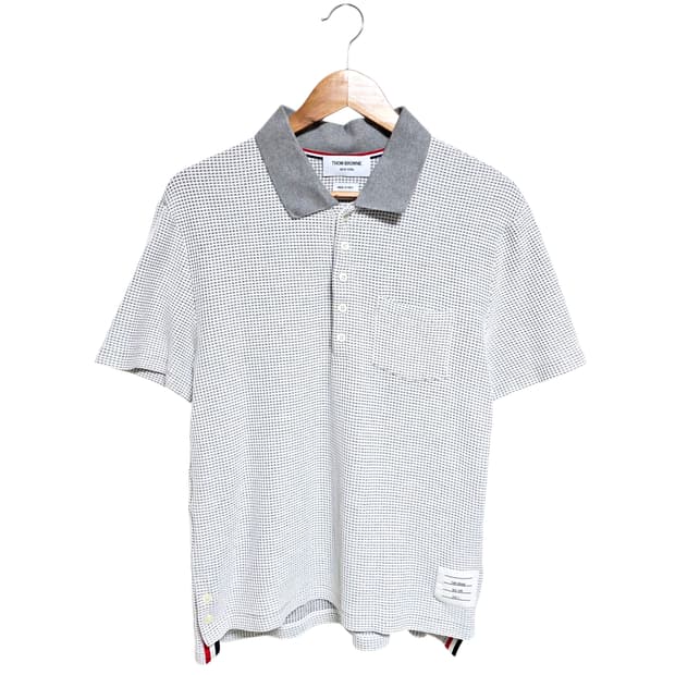 톰브라운 텍스쳐 바이컬러 반팔 카라티셔츠