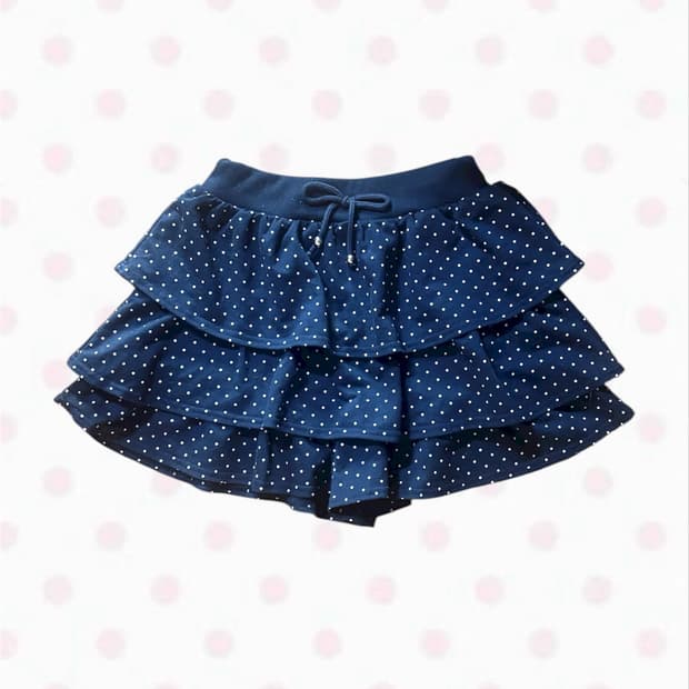 빈티지 네이비 도트 캉캉 스커트 큐롯 히메갸루 오네갸루