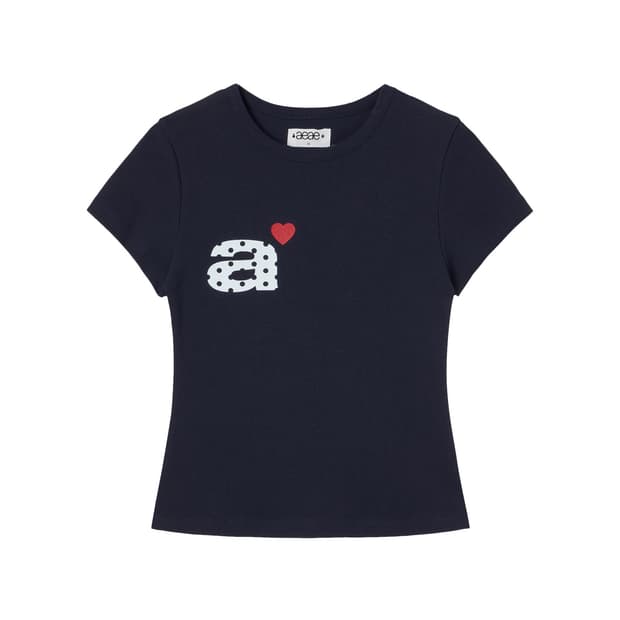 Aeae DOT SMALL LETTER TEE navy 도트 반팔티