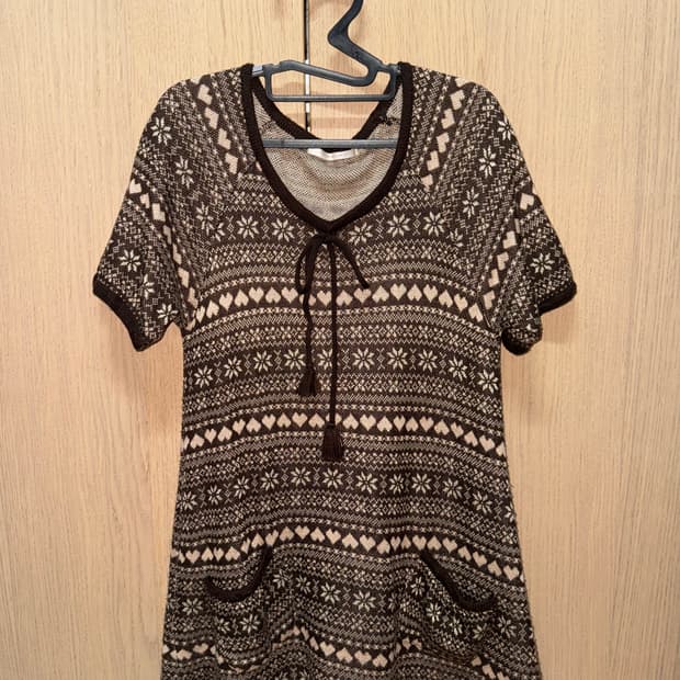 올리브데올리브 브라운 노르딕 반팔 원피스 너드모리 하구미 레이어드