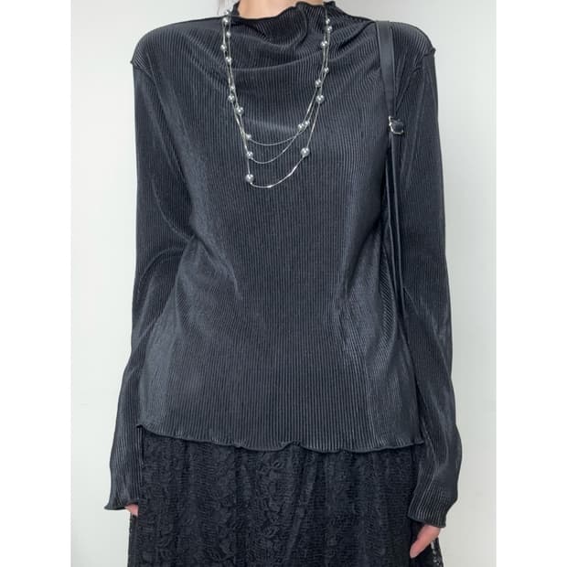 빈티지 블랙 플리츠 롱슬리브 이너