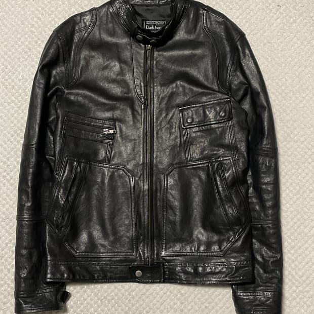 DARK HORSE 웨스턴 무드 램스킨 양가죽 바이커 절개 레더 자켓