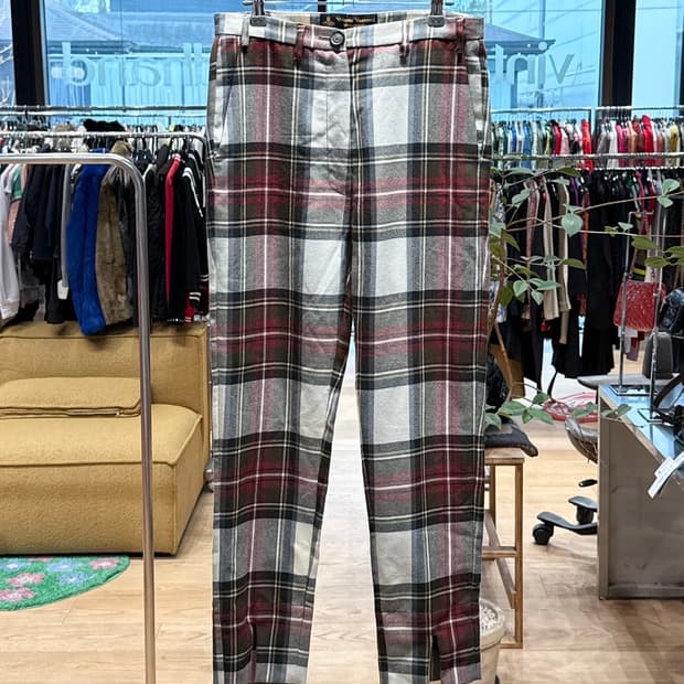 비비안 웨스트우드 레드 그린 체크 슬랙스 팬츠 