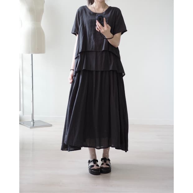 Black Multi-Tiered Short-Sleeve Dress